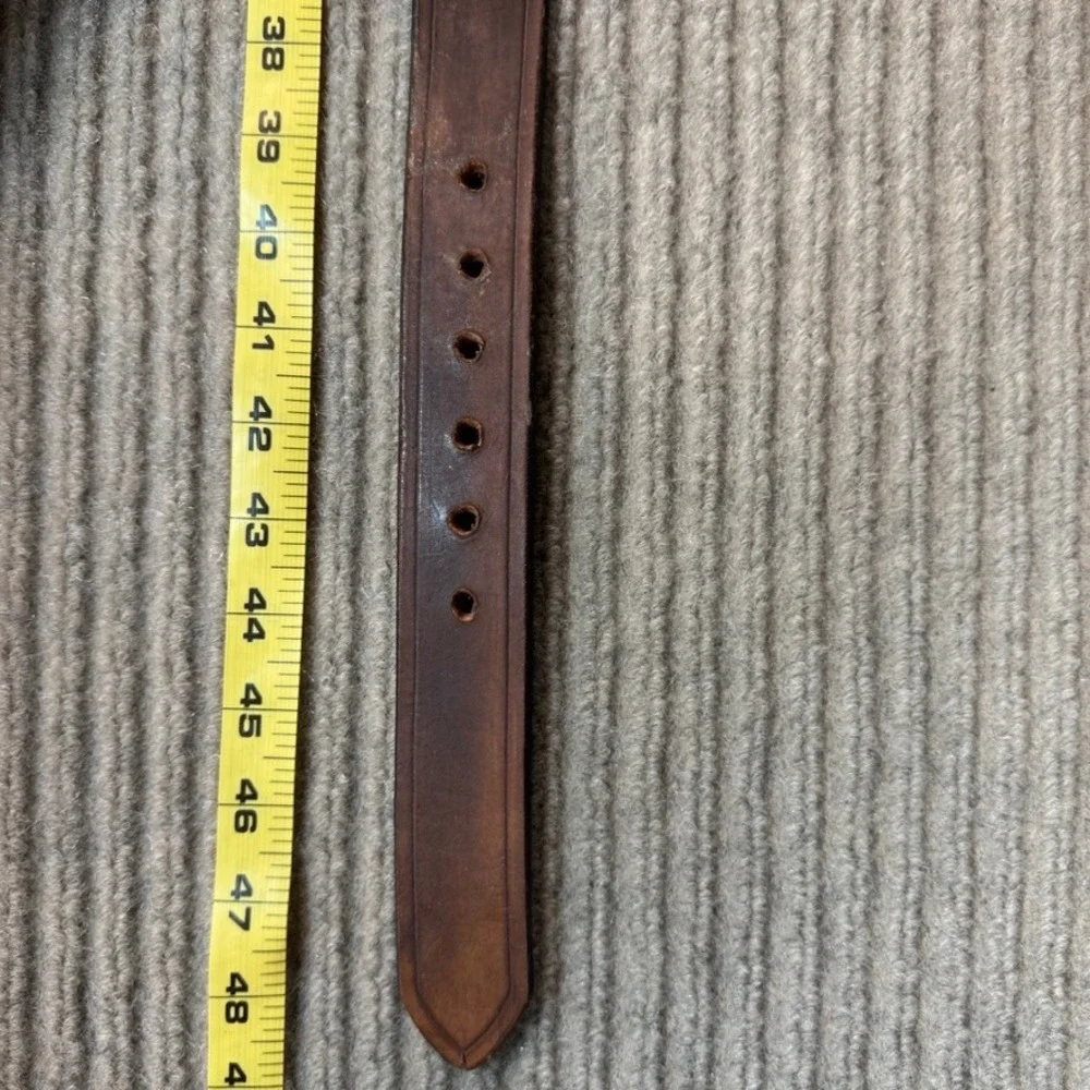 Surtane Brown Leather Belt Brass Buckle Made in USA Vintage Style Size 44-48